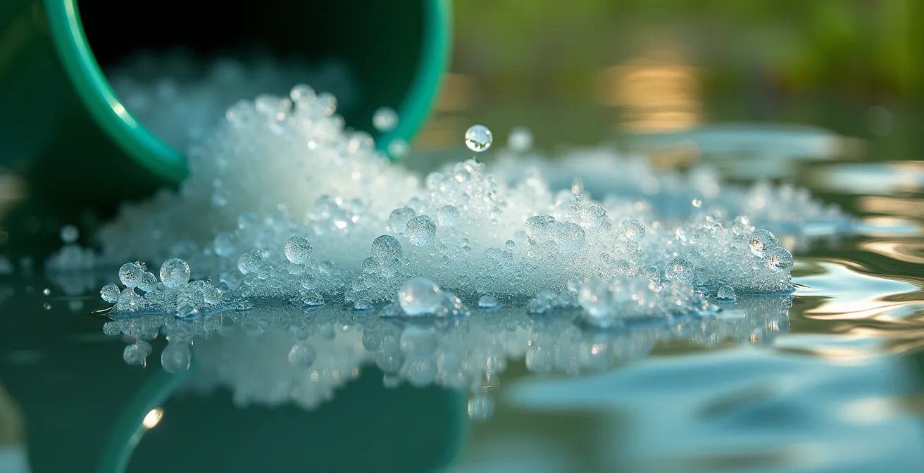 Dissolution de sels minéraux dans un arrosoir pour reminéralisation du bassin