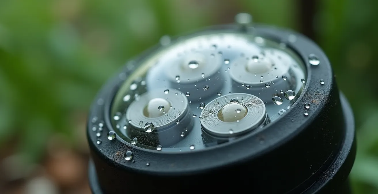 Installation d'un capteur de pluie et pluviomètre sur support de jardin