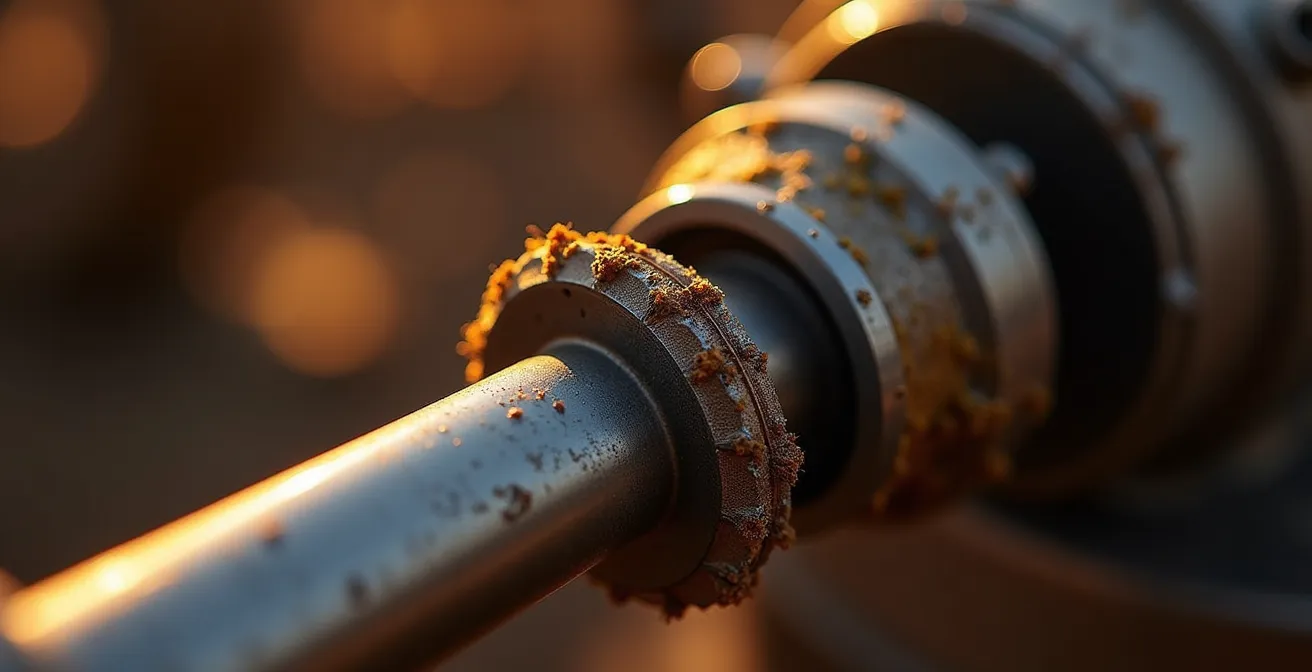 Vue détaillée macro des points de graissage d'un cardan de tracteur