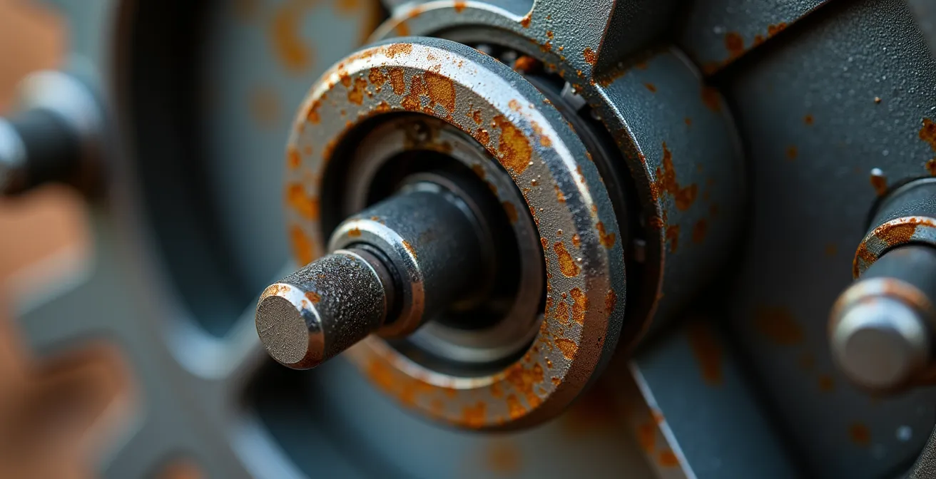 Vue macro des éléments mécaniques d'un motoculteur montrant l'entretien correct sans eau