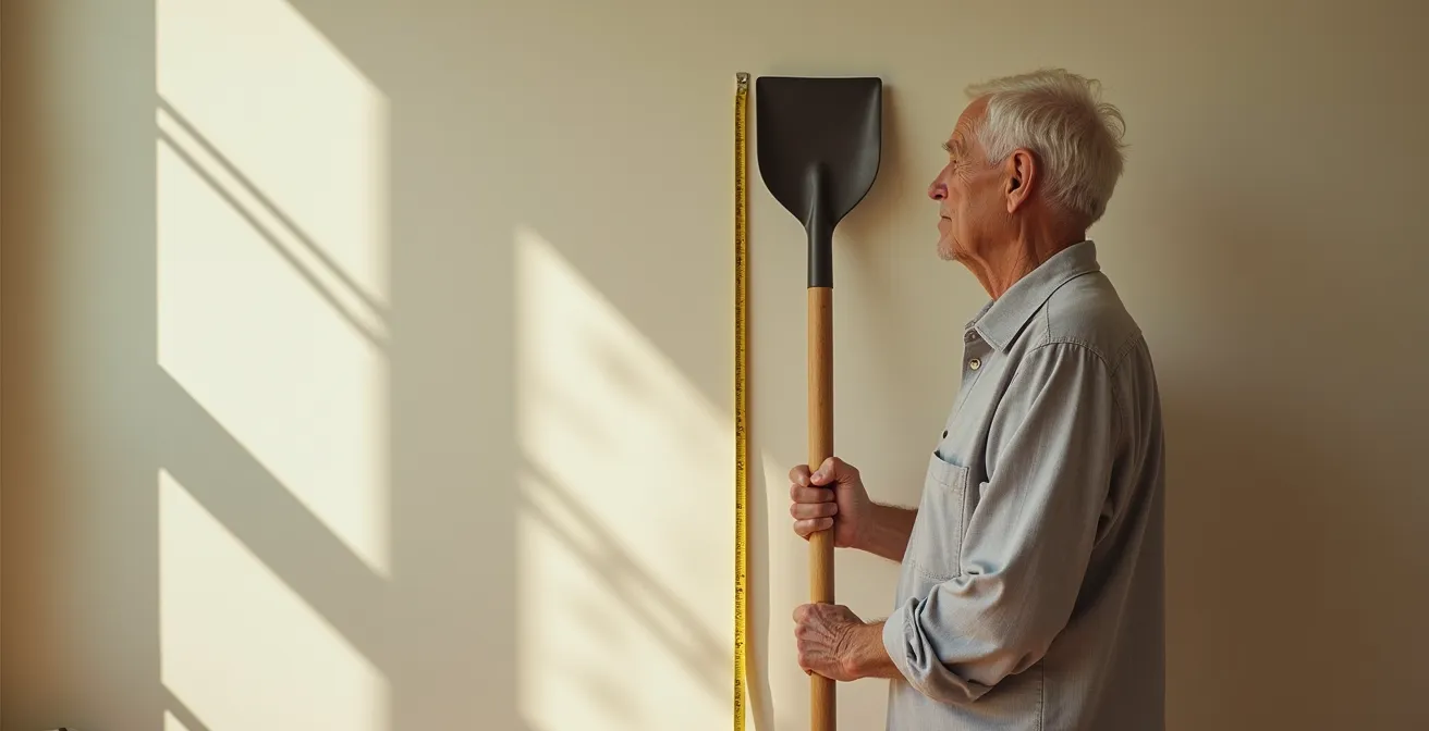 Démonstration de la mesure correcte d'un manche d'outil par rapport à l'épaule