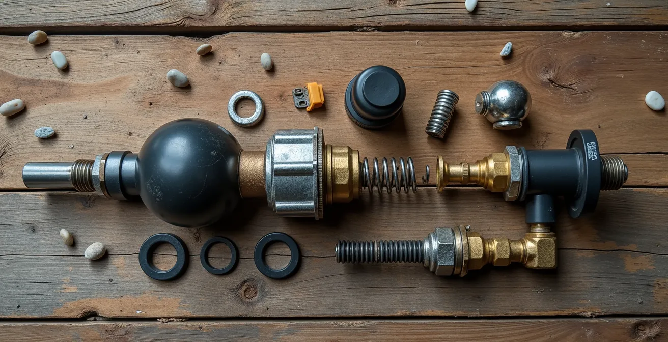 Vue éclatée d'une électrovanne d'arrosage montrant membrane et solénoïde