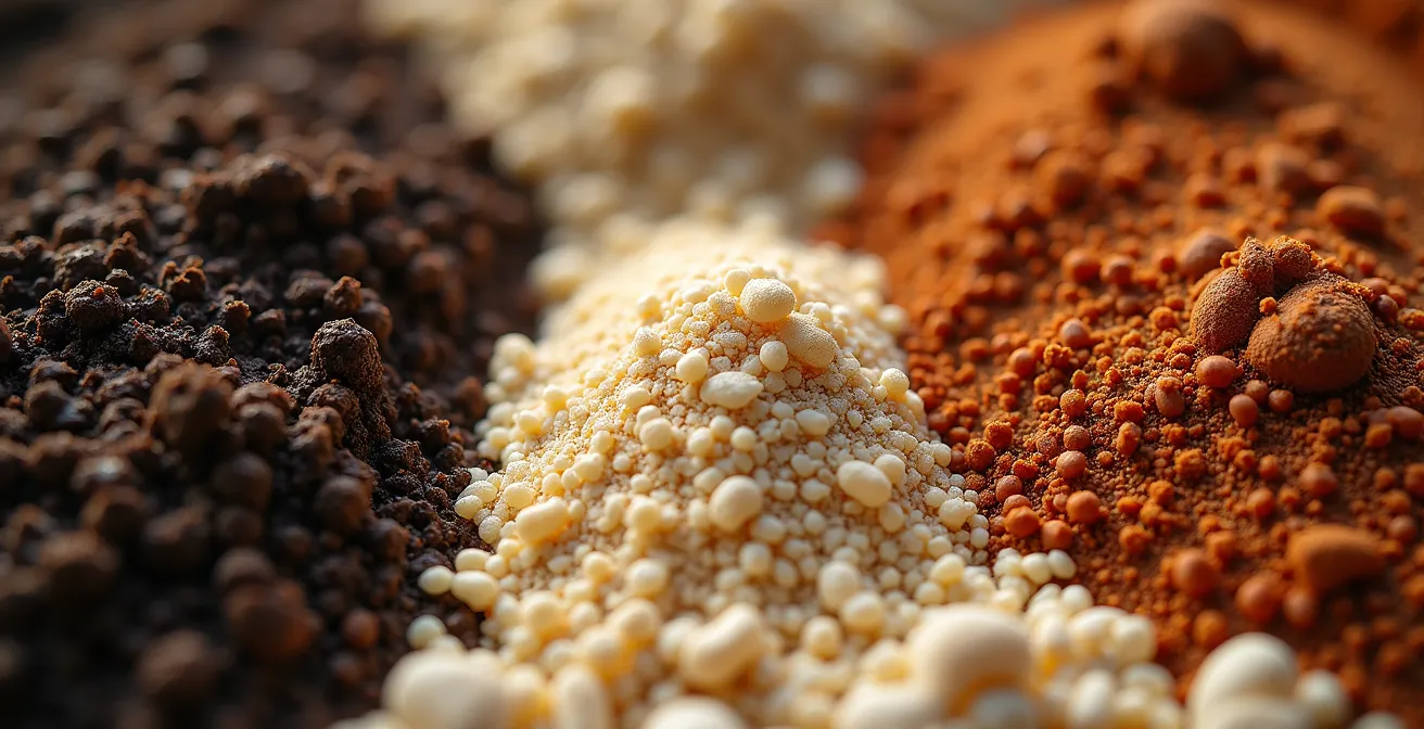 Gros plan sur les composants d'un substrat drainant pour arbustes